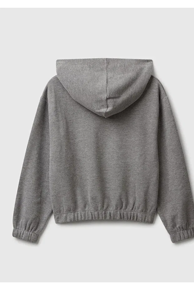 Детские свитшот для девочек с принтом Glitter Embroidered Ribbed United Colors Of Benetton, Anthracite Melange — фото 2