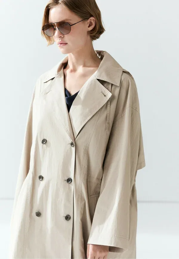 Пальто из хлопка и полиамида Trenchcoat Massimo Dotti, Light Grey Massimo Dutti, светло-серый — фото 3