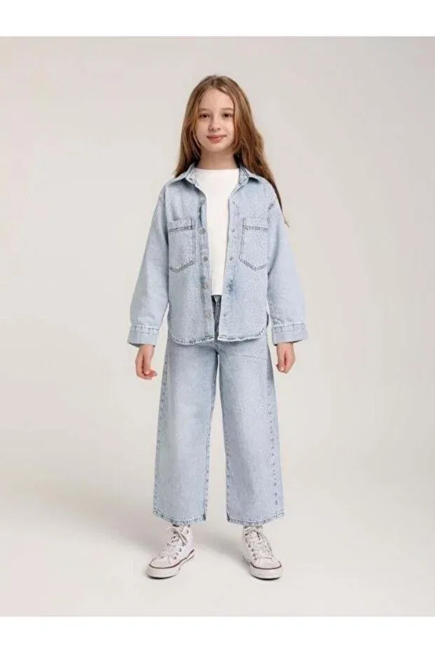 Джинсовая куртка для девочки с каменным рисунком Zekids
