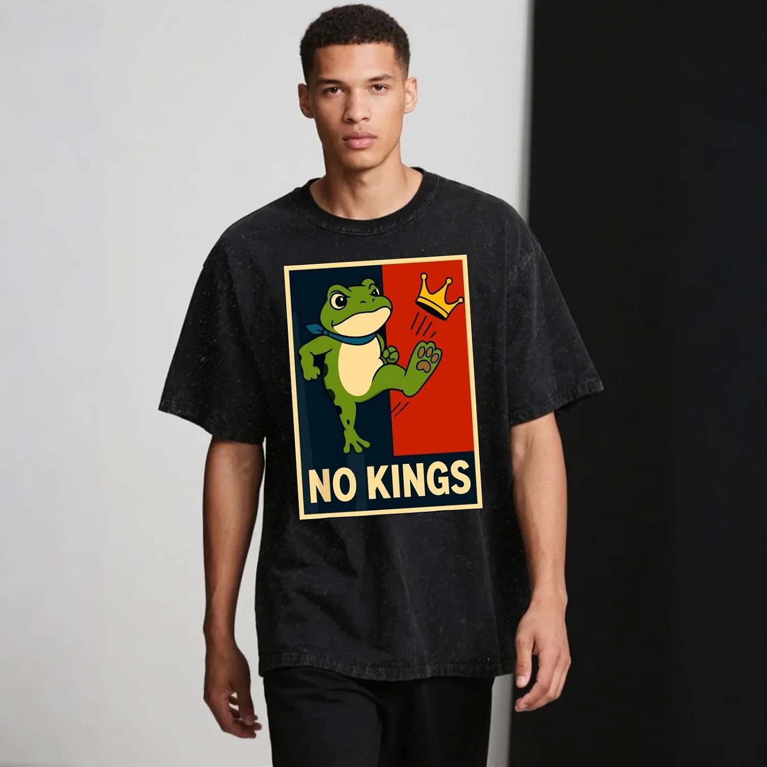 Футболка с принтом лягушки No King Shirt-004, Wash Black — фото 2