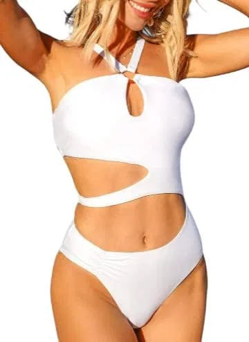 Женский раздельный купальник с вырезами Halter O-Ring, White