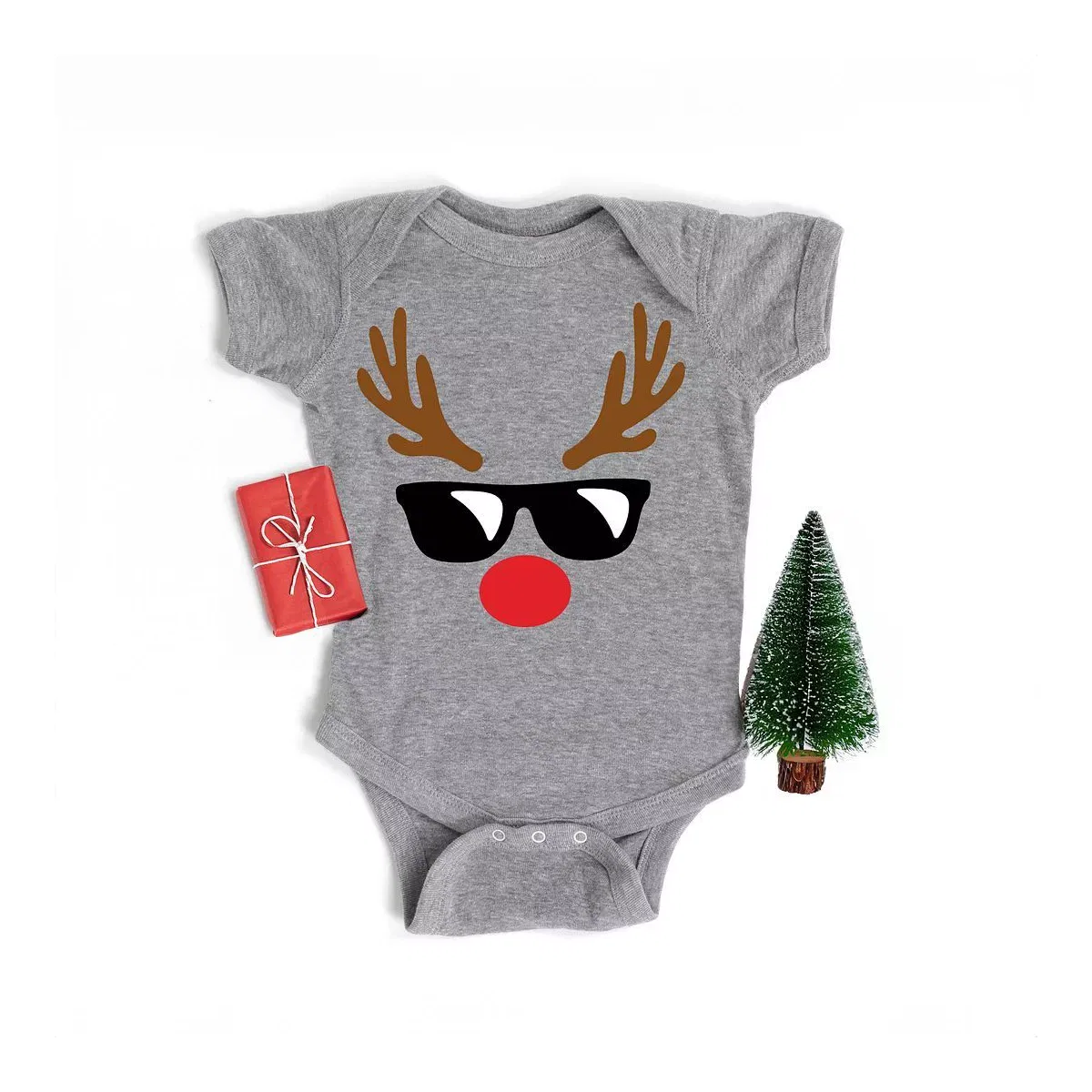 Детское боди с коротким рукавом Reindeer Boy The Juniper Shop, Heather Grey — фото 2