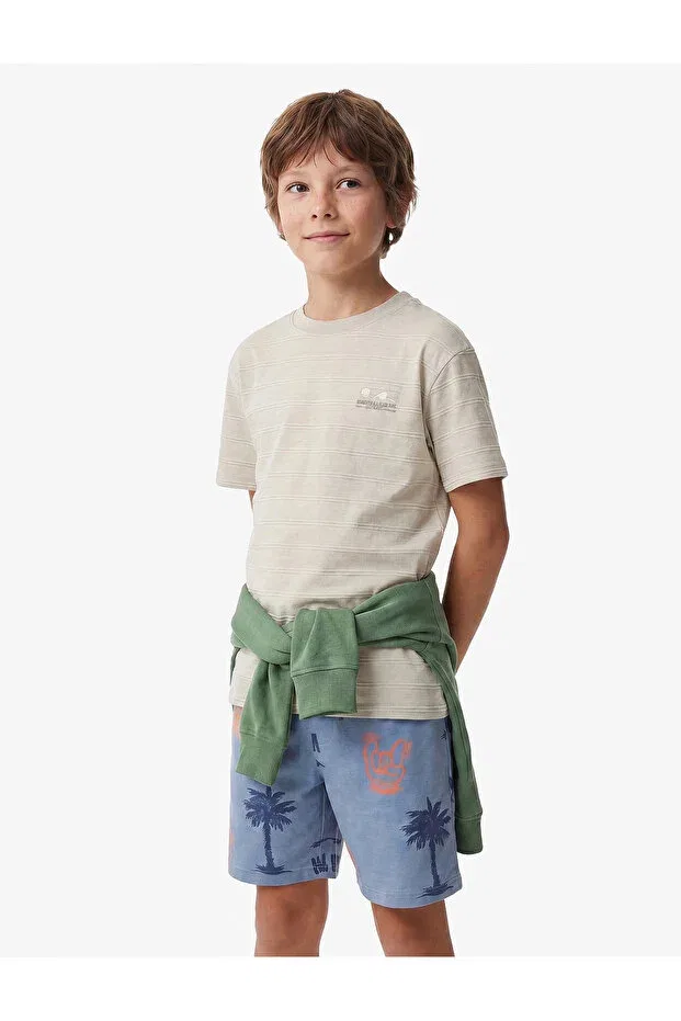 Детские шорты для мальчиков с принтом Cotton Tie Waist Printed Koton, Blue Patterned