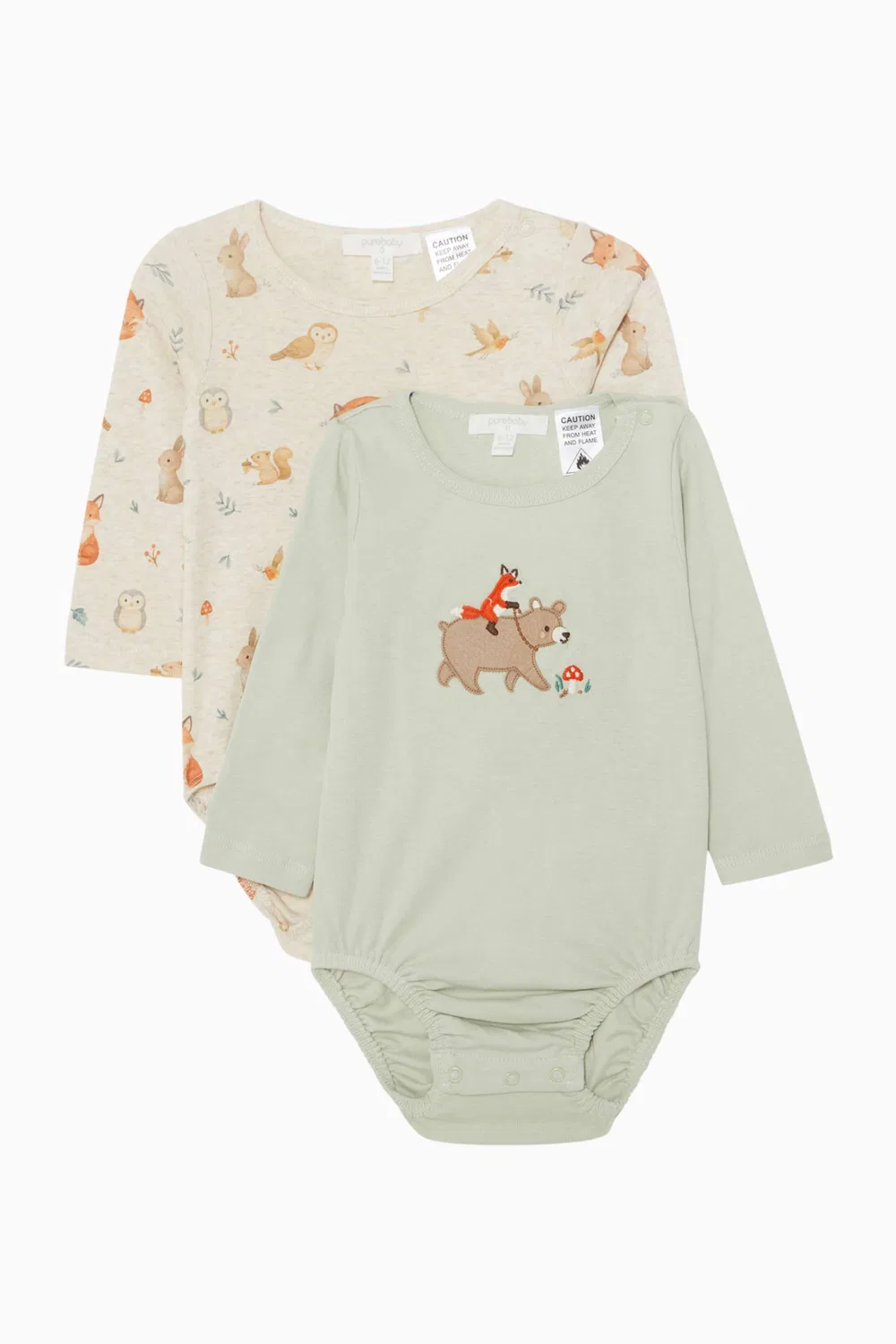 Боди-комбинезон из органического хлопка комплект из 2 штук Wolf Club Purebaby, зеленый
