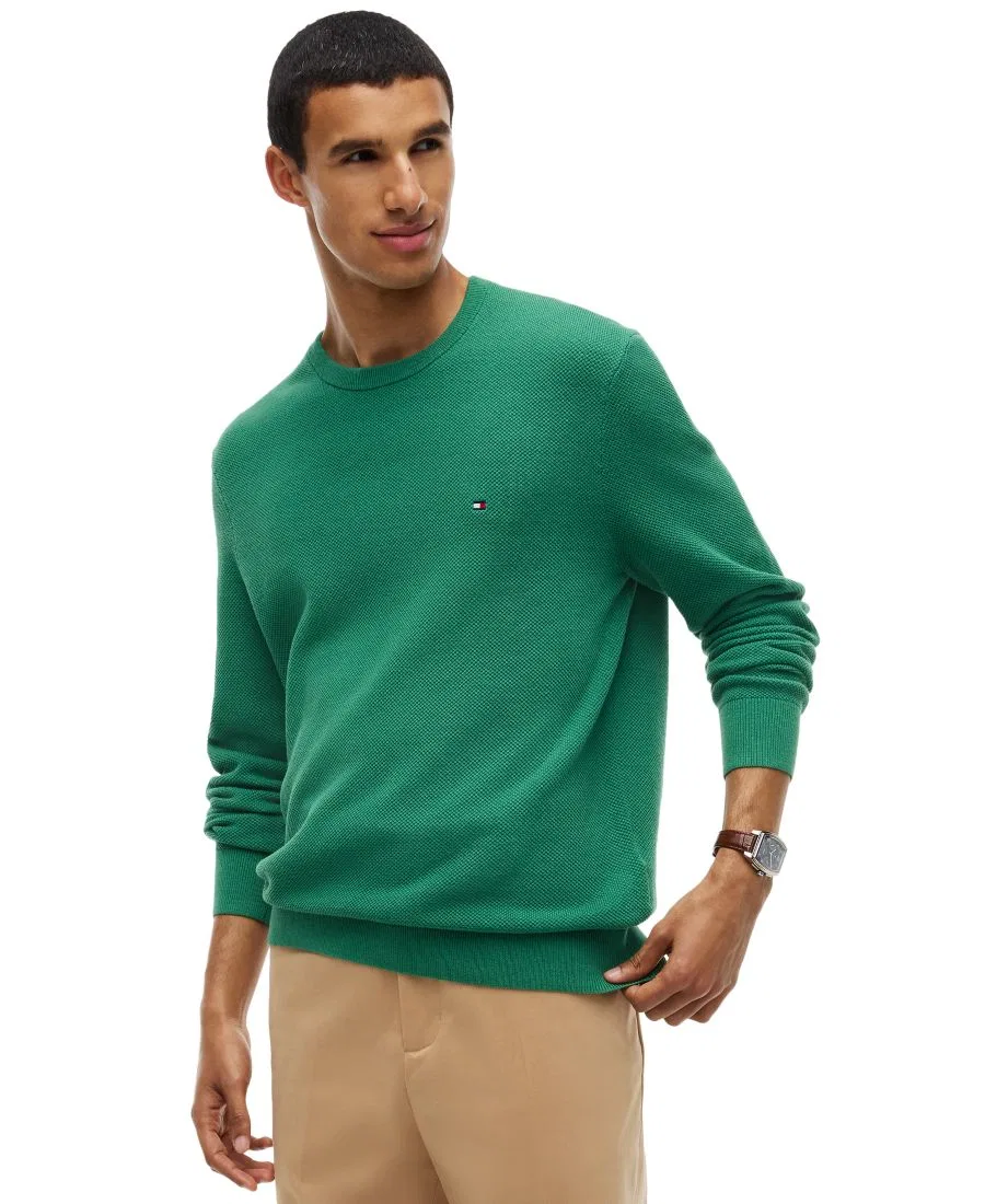 Свитер с круглым вырезом, хлопковый, с коротким рукавом, Essential Texture Tommy Hilfiger, Alaskan Green