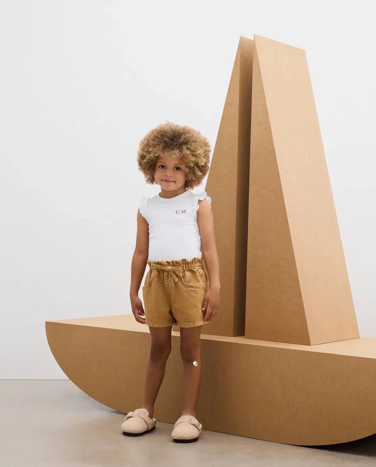 Детские шорты для девочек из саржи Paperbag Kids El Corte Inglés, Toffee