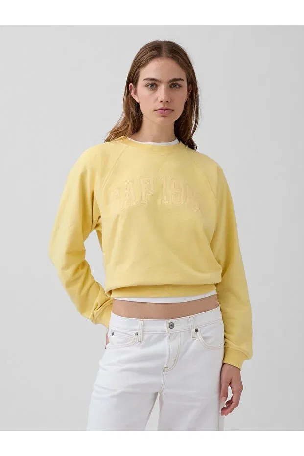 Женские свитшот с принтом Raglan Logo Gap, Yellow-004