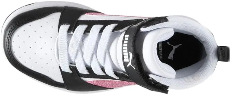 Детские кроссовки для девочек с перфорацией Rebound V6 Mid Glitz PUMA, Black — фото 4
