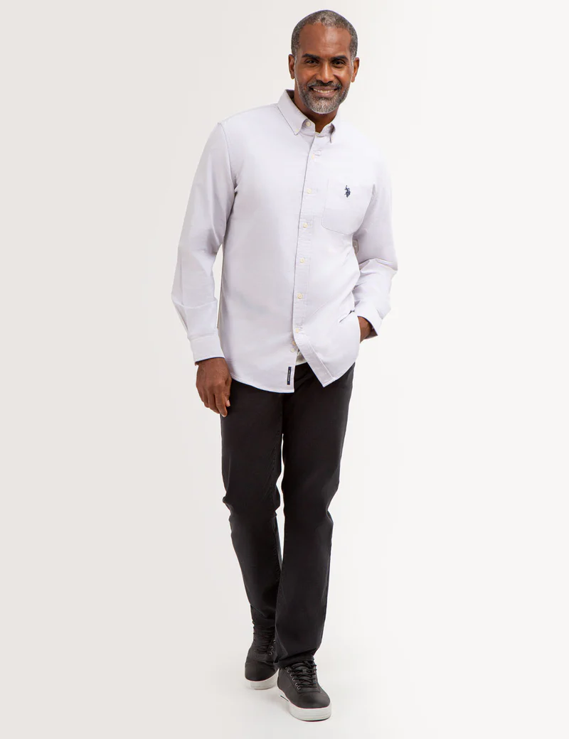 Рубашка U.S. Polo Assn Long Sleeve Stretch Oxford, светло-серый — фото 3