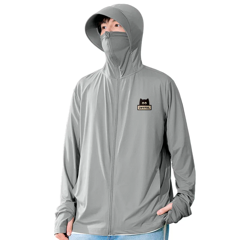 Детская солнцезащитная одежда с принтом [Ice Silk Cooling]Light Gray (Stupid Cat Chest Logo) MINISO, Light Gray — фото 4