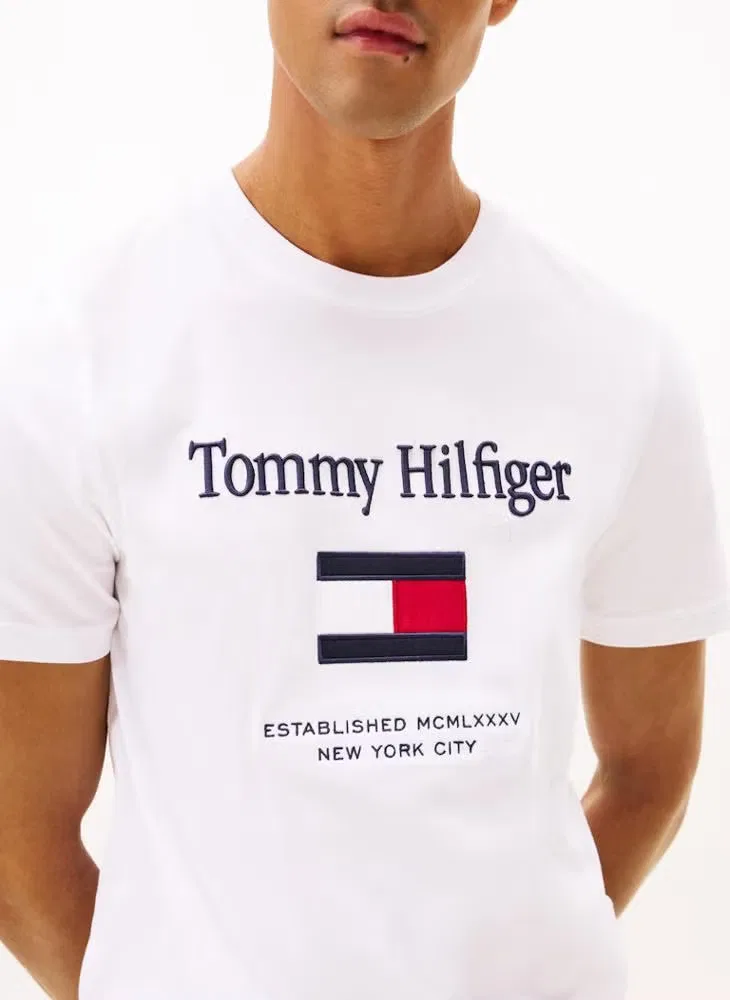Футболка с вышивкой логотипа Tommy Hilfiger, белая — фото 3