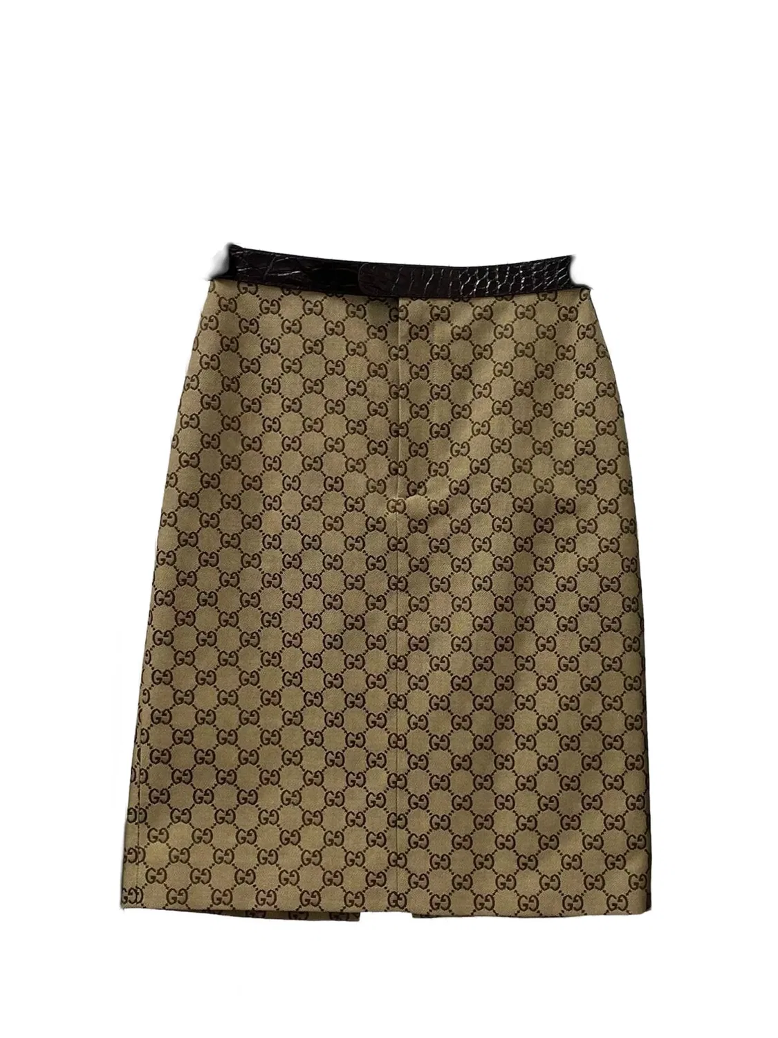 Юбка-миди GG Supreme с крокодиловым эффектом Gucci, коричневый — фото 2