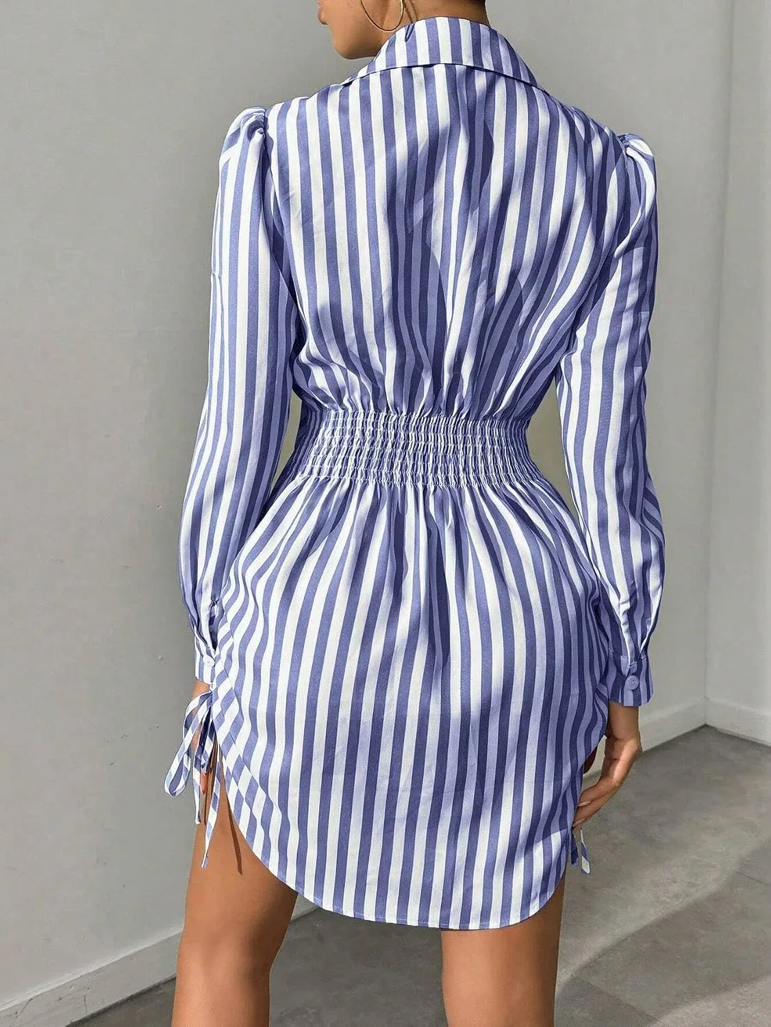 Женское мини-платье с полосками и запахом Generic, Navy Blue — фото 2