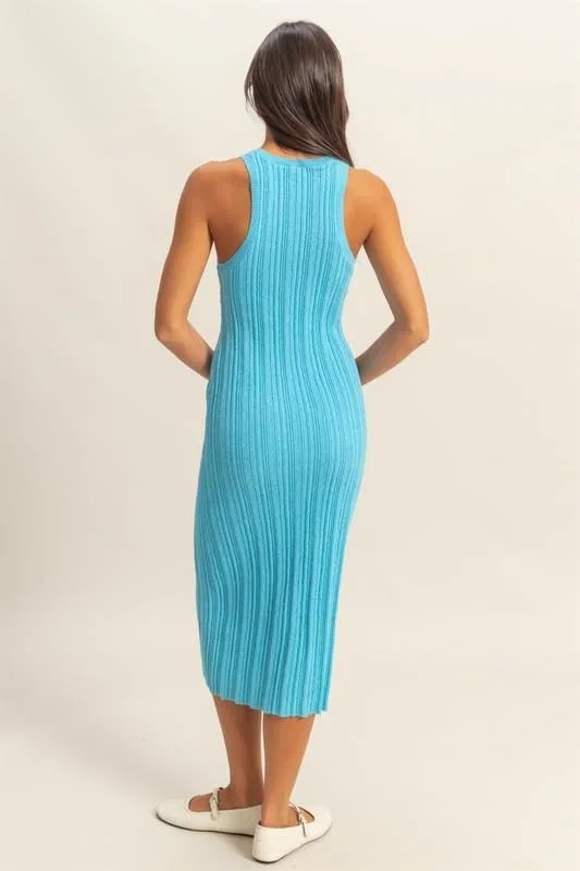Женское облегающее платье с круглым вырезом Ribbed Knit, Blue — фото 3