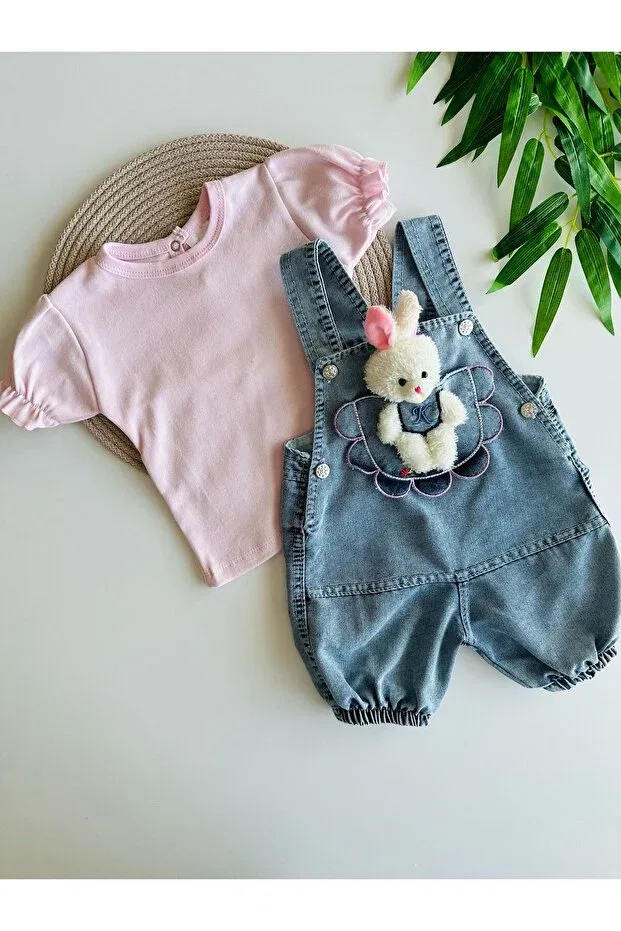 Детский комбинезон для девочек джинсовый Toy Rabbit Baby Jeans Salopet Cimcime Bebe, Pink — фото 3