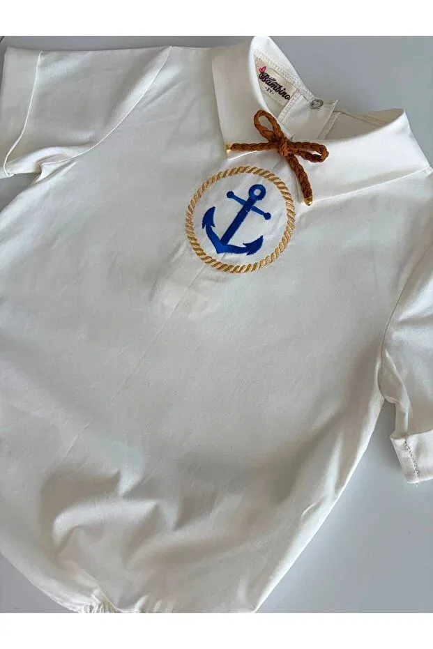 Детская рубашка для мальчиков хлопковая Anchor Embroidered Il Mio Bambino, Ecru — фото 3