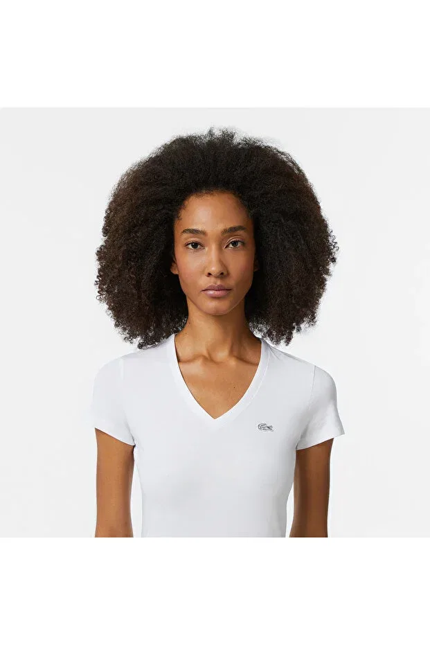 Футболка Lacoste с V-образным вырезом, Slim Fit, Белая — фото 2