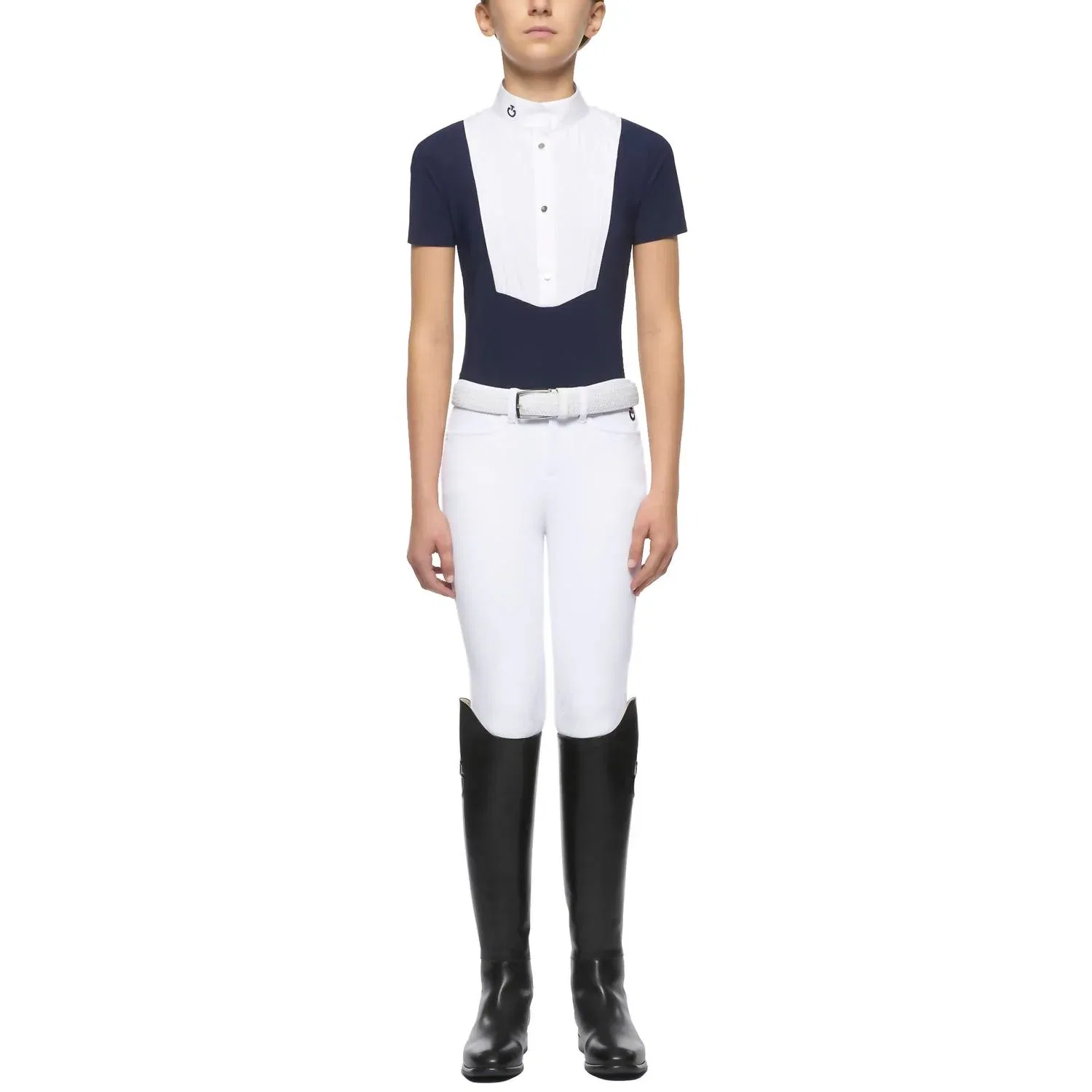 Детская рубашка для девочек с коротким рукавом и манишкой Junior Logo Button Up Short Sleeve Shirt With Bib Cavalleria Toscana, синий — фото 2