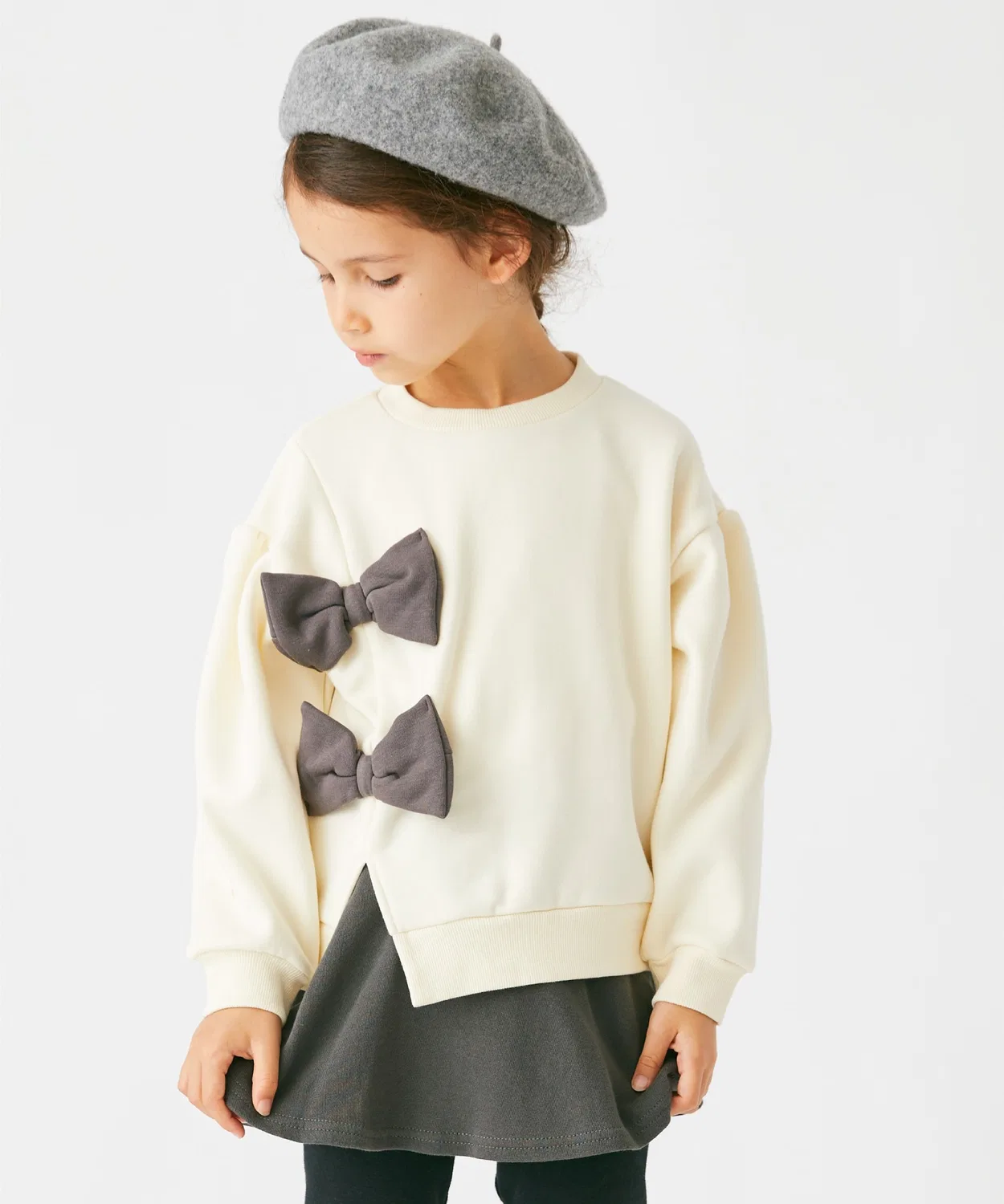 Топ с большим бантом и флисом, ever closet, длинный рукав, айвори