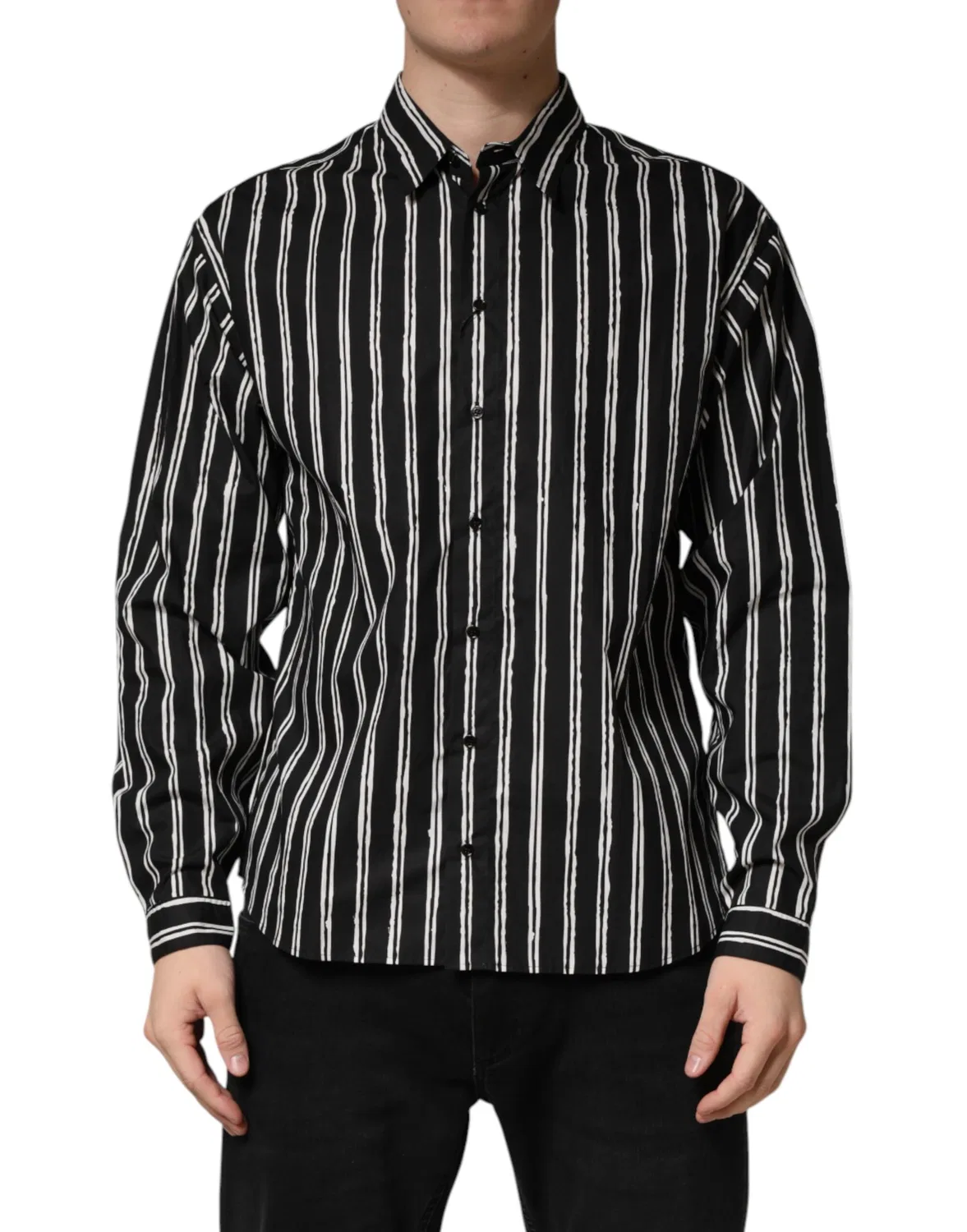 Мужская рубашка с длинным рукавом с принтом полоски Dolce & Gabbana, Black — фото 2