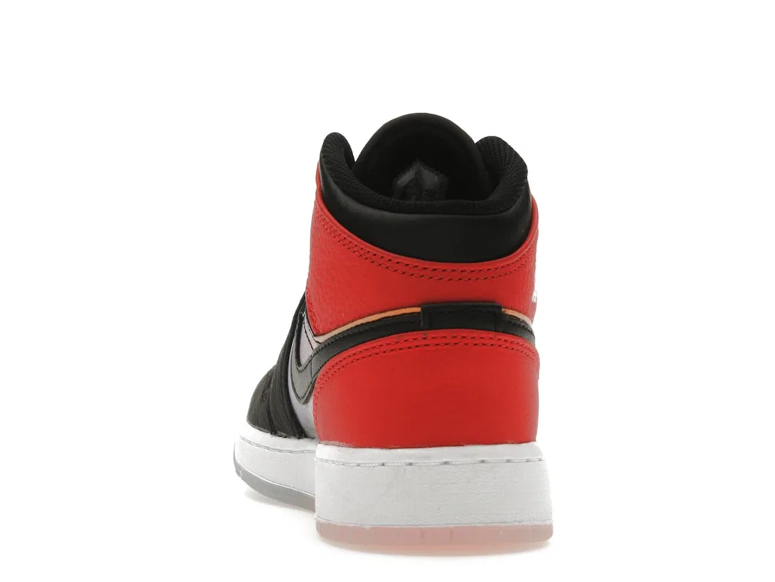 Детские кроссовки для мальчиков с градиентом Jordan 1 Mid SS Jordan, Concord/Black/University Red/Psychic Purple/Peach Cream/Total Orange — фото 4