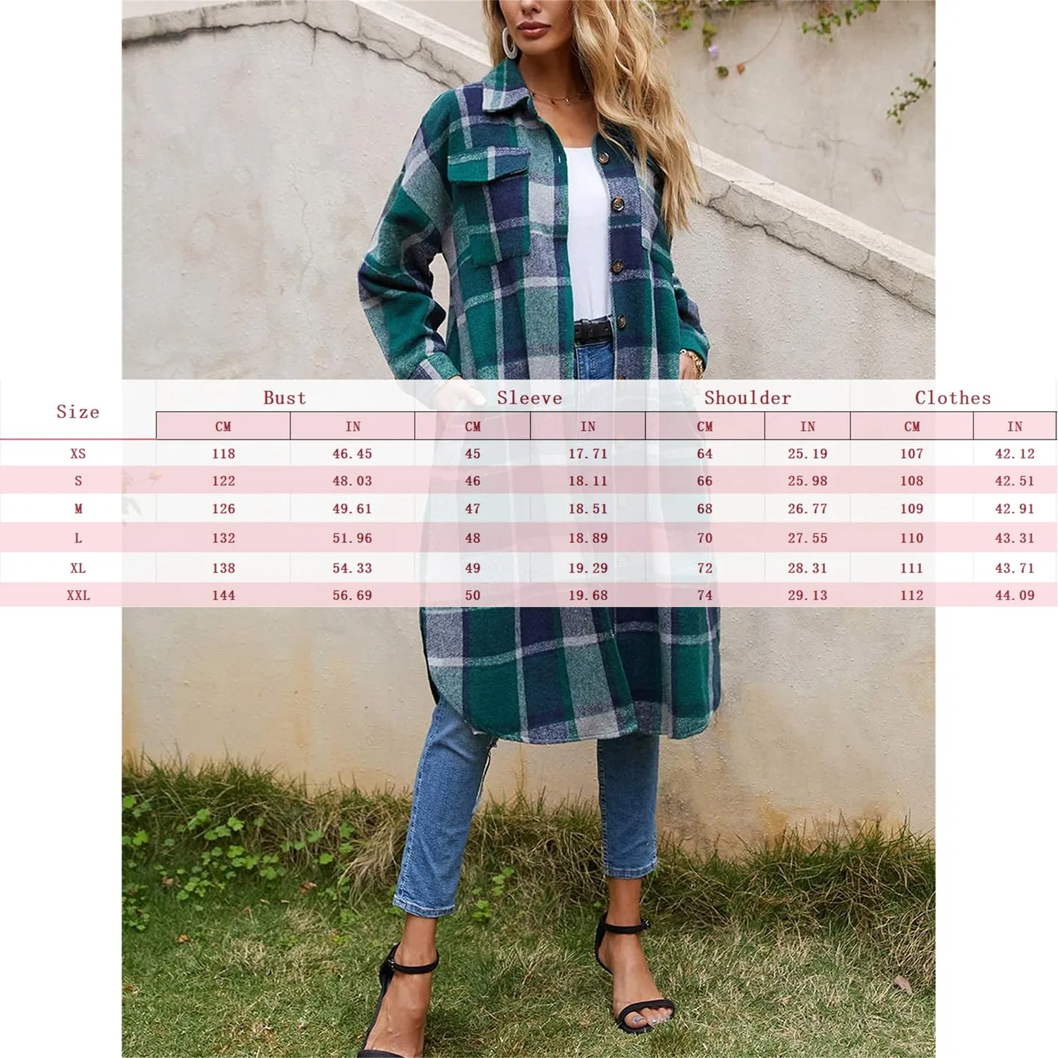 Женское пальто-рубашка с принтом шотландка, Grigio — фото 4