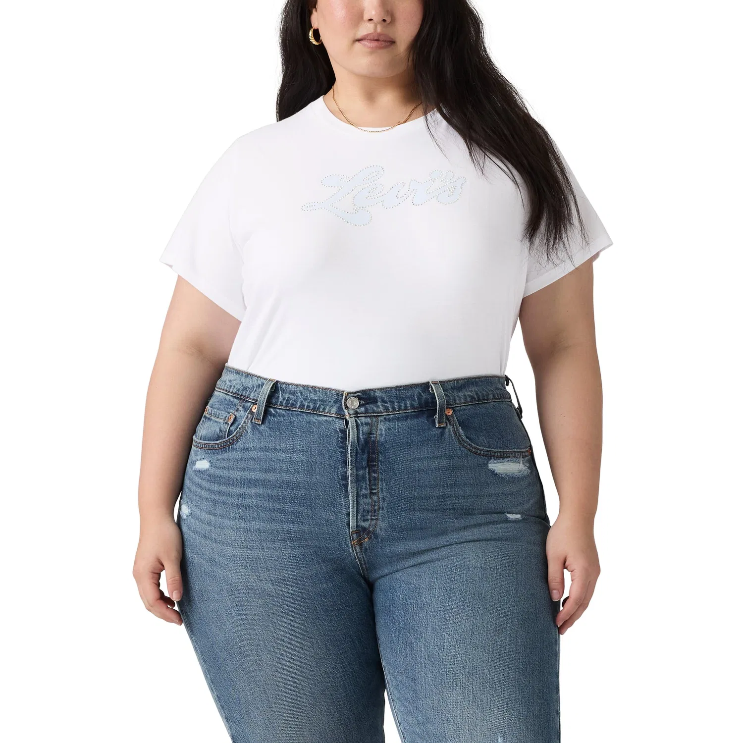 Женская футболка с принтом Perfect Tee Benitoite Cloud Dancer STRI Levi's, Plus Rhinestone Spor