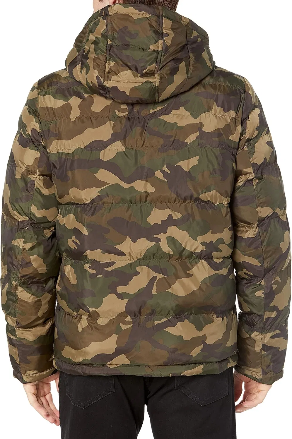 Мужская куртка-пуховик с капюшоном, с принтом, Tommy Hilfiger, оливковый/камуфляжный — фото 4