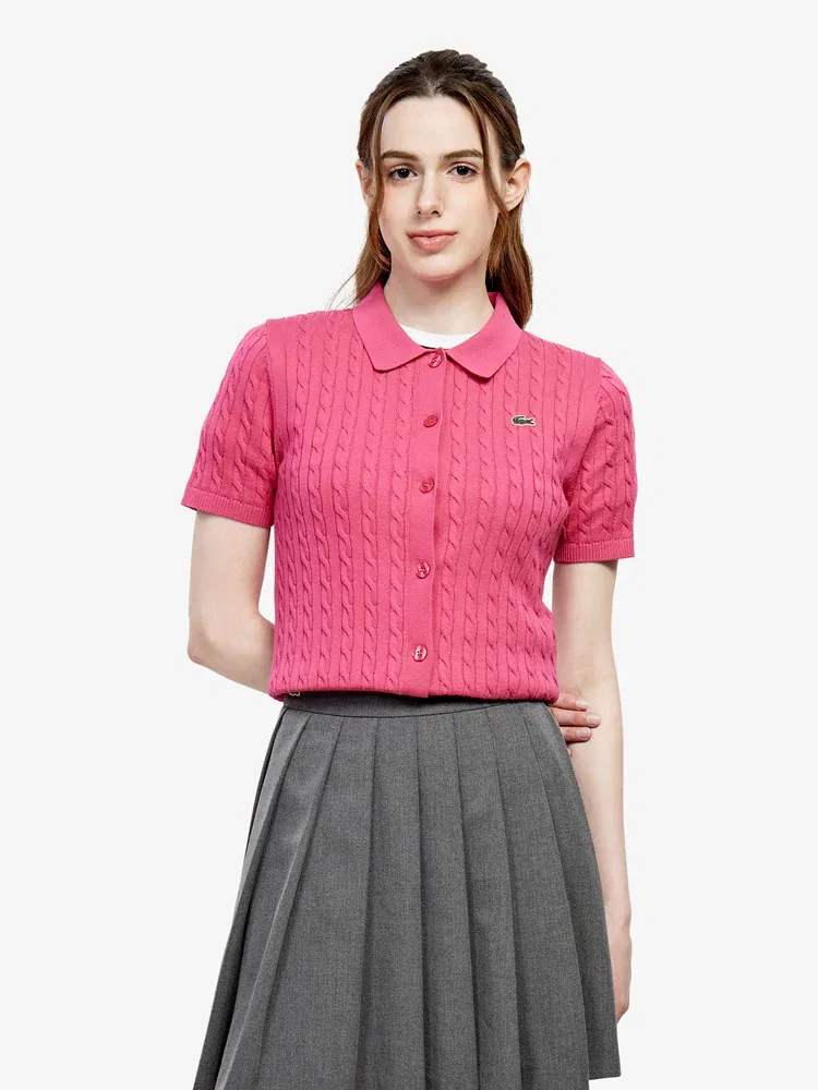 Кардиган женский LACOSTE Pink с кабельным узором