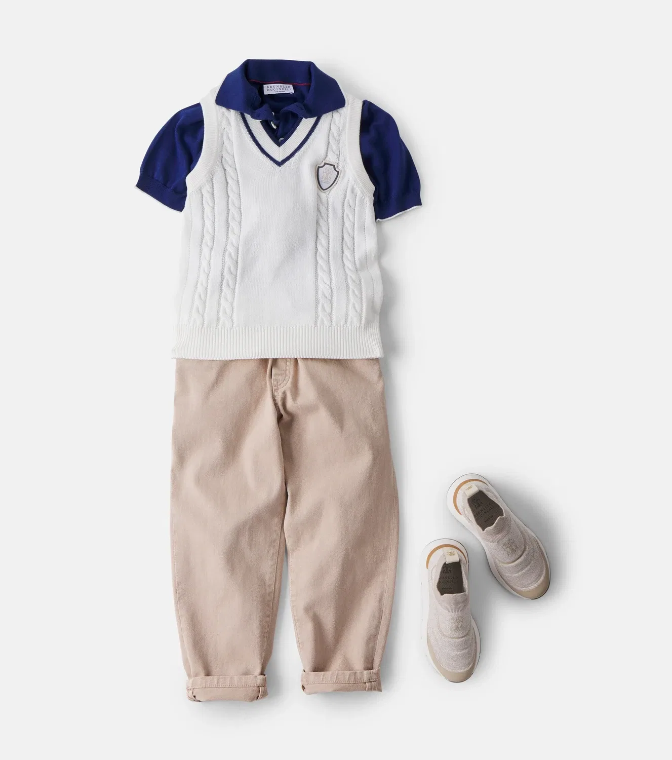 Жилет хлопковый с V-образным вырезом Brunello Cucinelli Kids, белый — фото 2