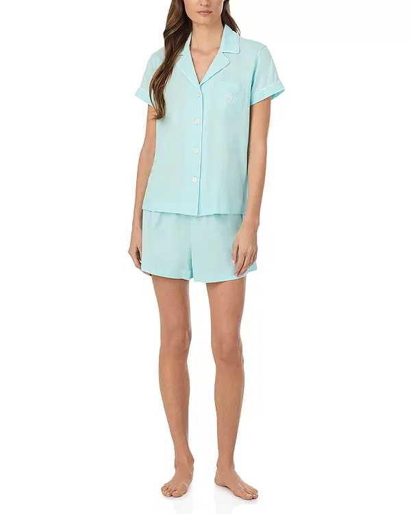 Женский комплект пижамы с коротким рукавом Classic Knits Boxer Pajama Set Ralph Lauren, Turquoise