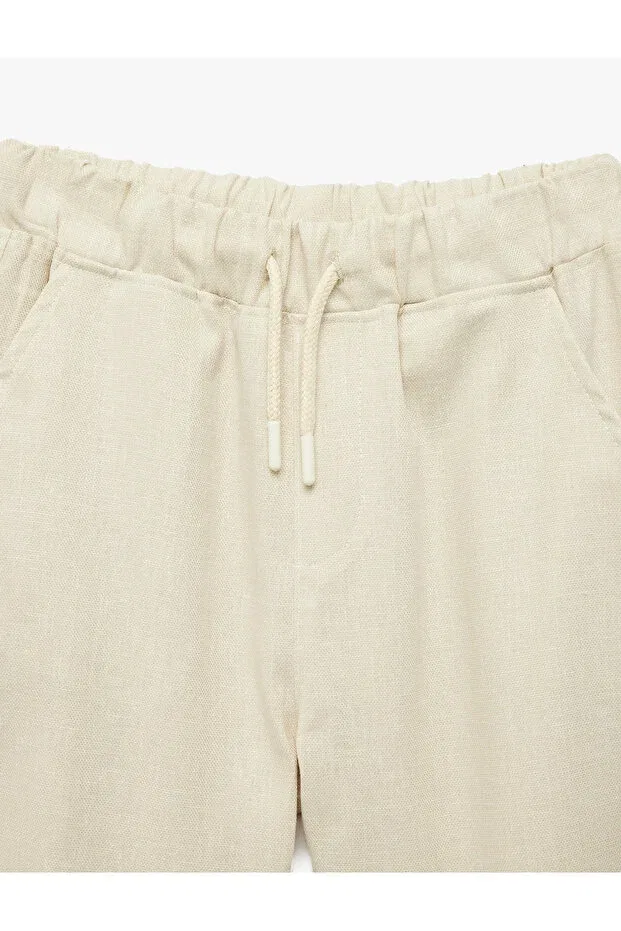 Детские брюки для девочек из льна и хлопка Basic Koton, Beige — фото 4
