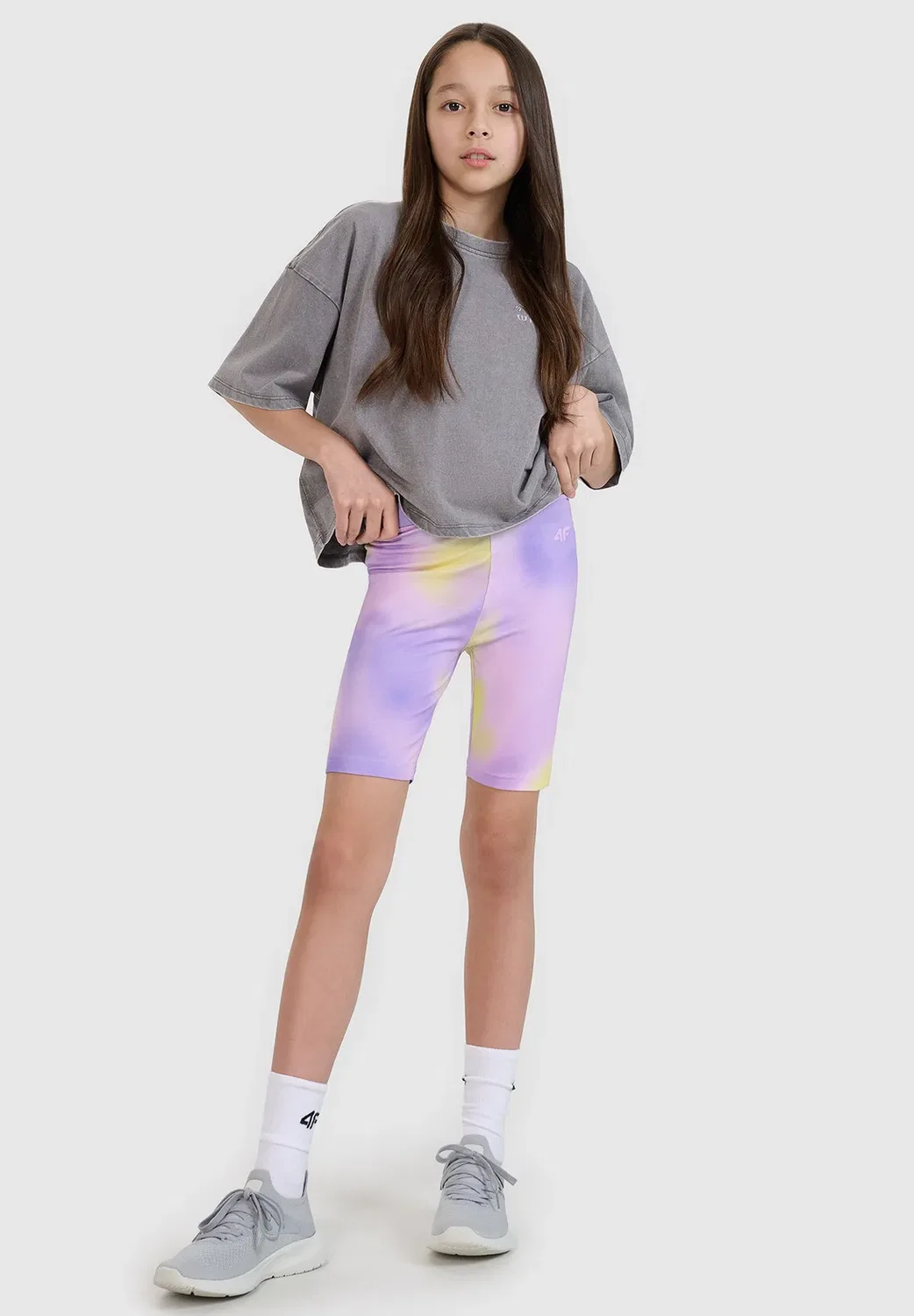 Legginsy kolarki dzianinowe dziewczęce - леггинсы 4F, Light Violet Allover