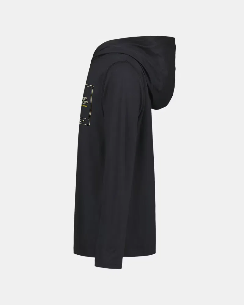Худи детское с капюшоном и перекрестным вырезом, длинный рукав, UA Latitude Logo UnderArmour, Black/Pale Lemon — фото 4