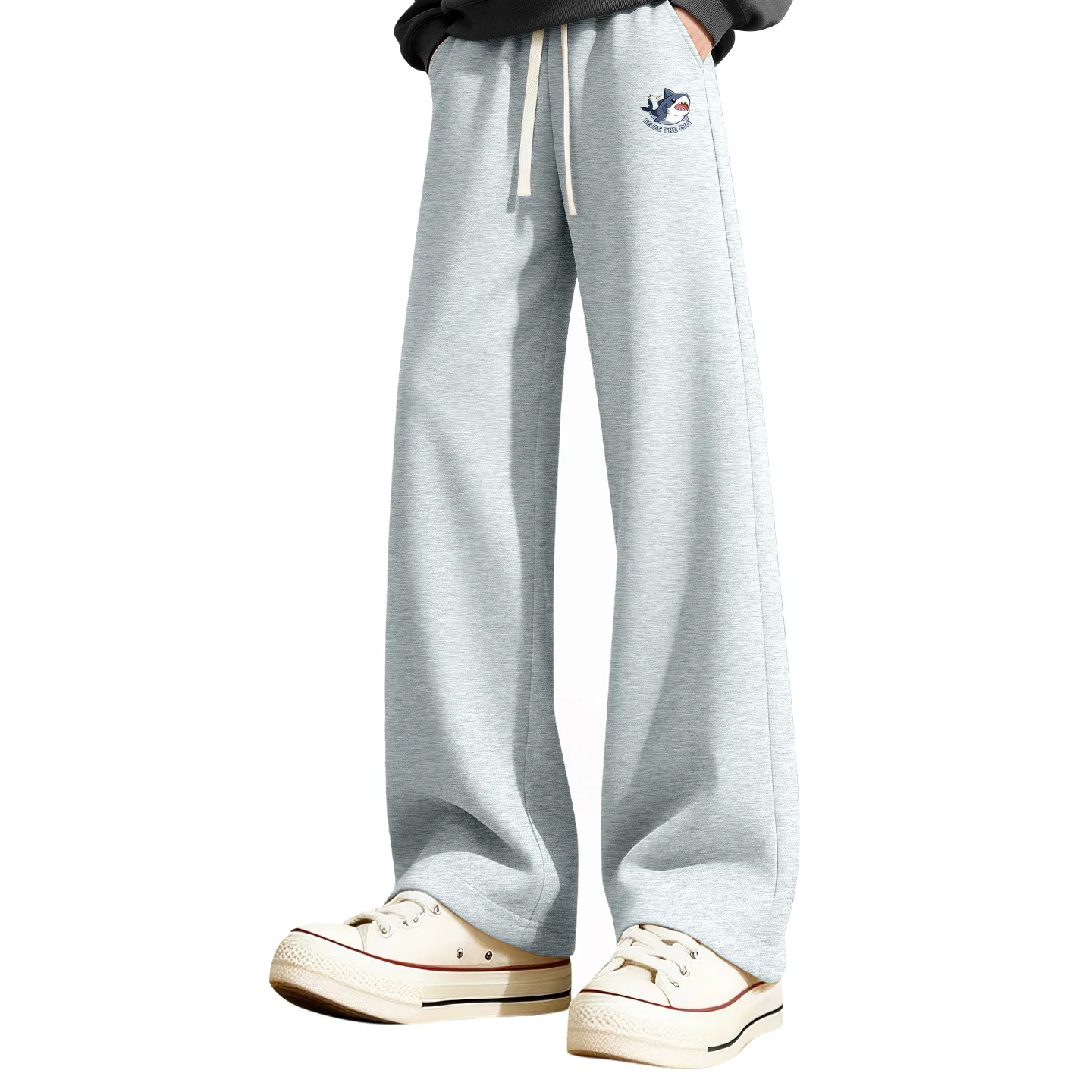 Детские повседневные брюки прямого кроя средней посадки Happy Shark Pants Logo MINISO, Heather Gray