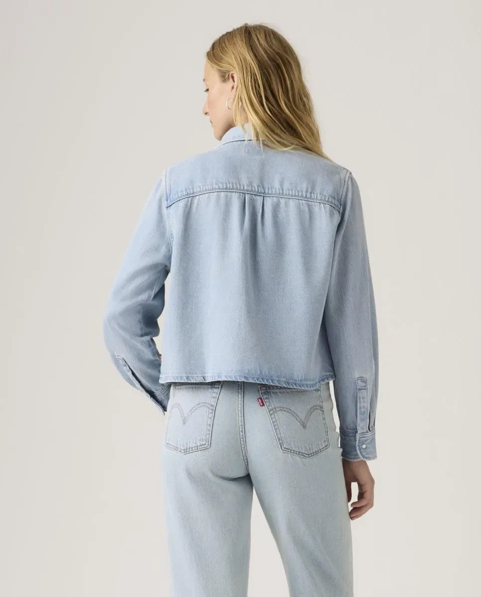 Женская джинсовая рубашка-кроп с длинным рукавом Levi's, Azul Claro — фото 2