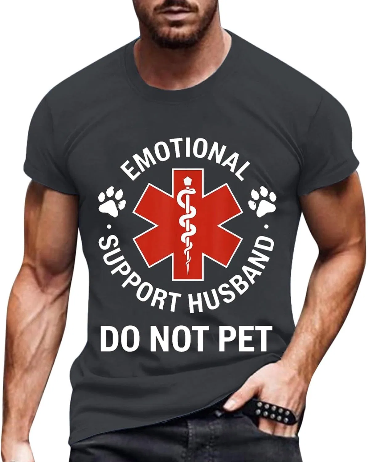 Мужская футболка оверсайз с принтом Do Not Pet Emotional Support Husband Generic, Dark Grey