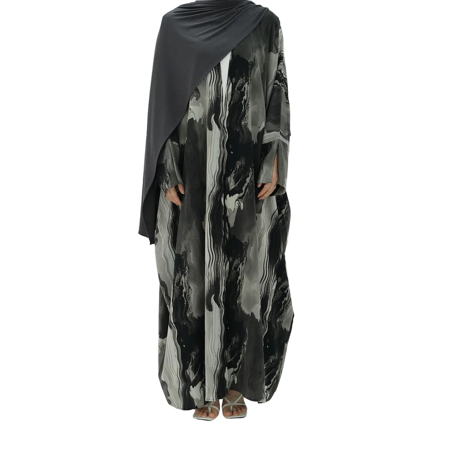 Женское длинное пальто-абая с принтом тай-дай Muslim Prayer Cardigan, grey