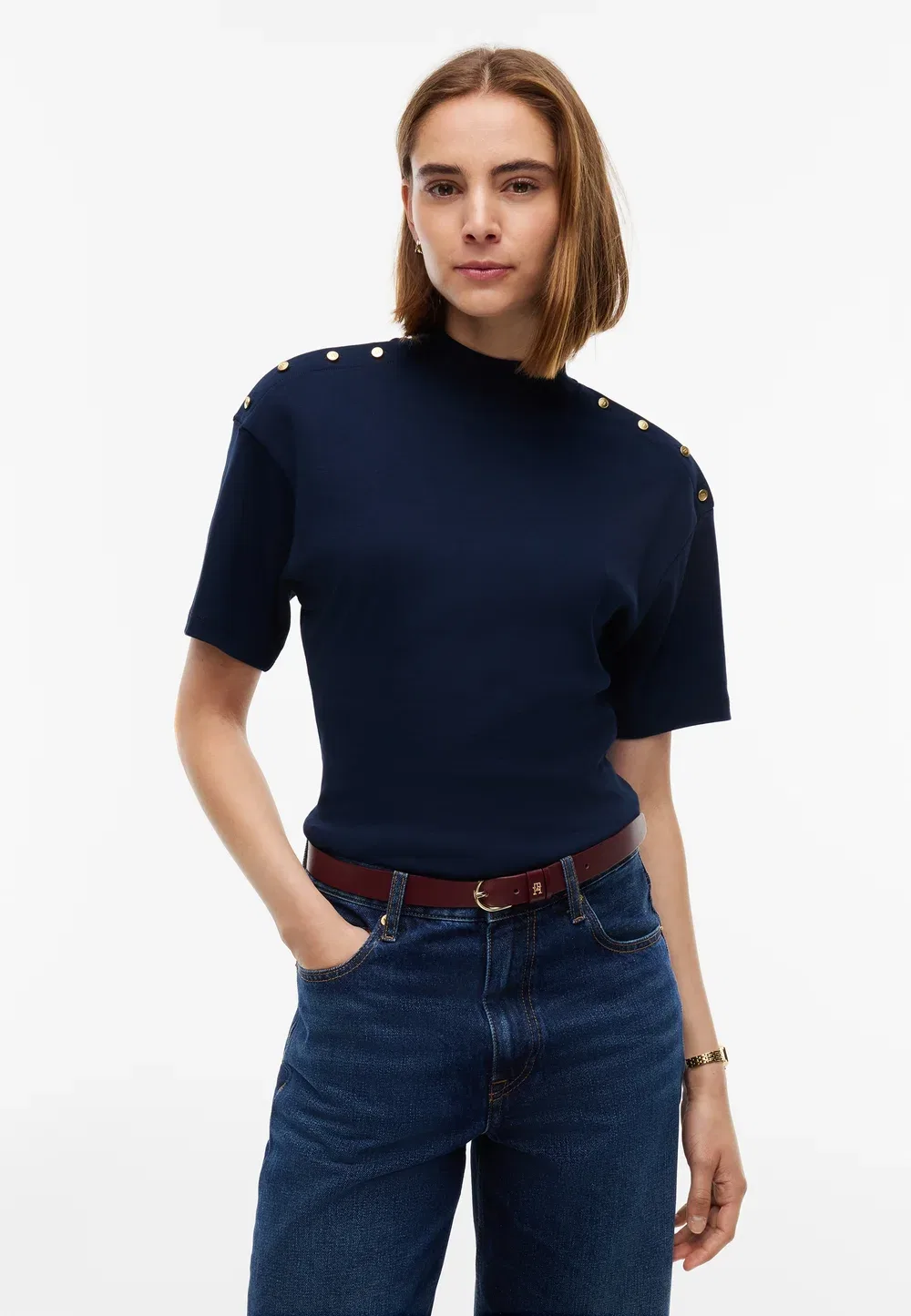 Футболка на пуговицах - базовая футболка Tommy Hilfiger, Dark Blue