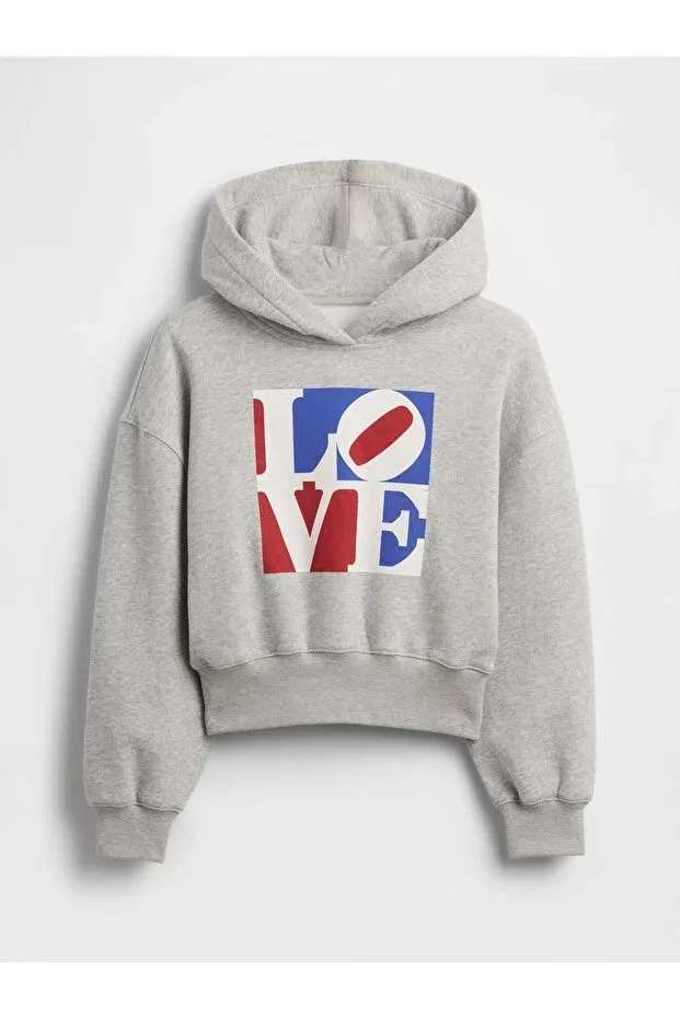 Детское худи для девочек с принтом Robert Indiana Love Gap, Gray-000 — фото 2