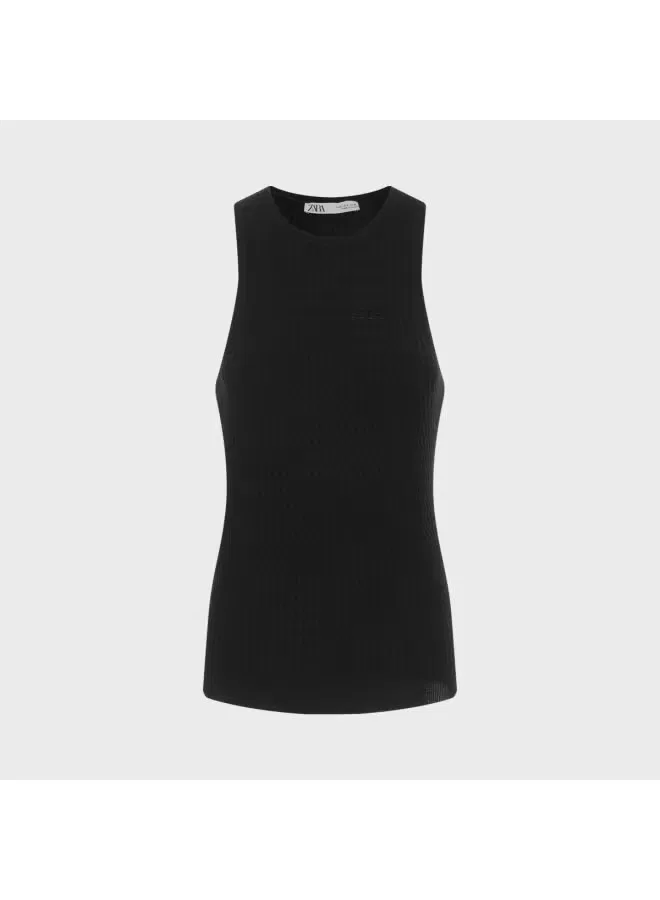 Футболка без рукавов с круглым вырезом Zara, черный — фото 2