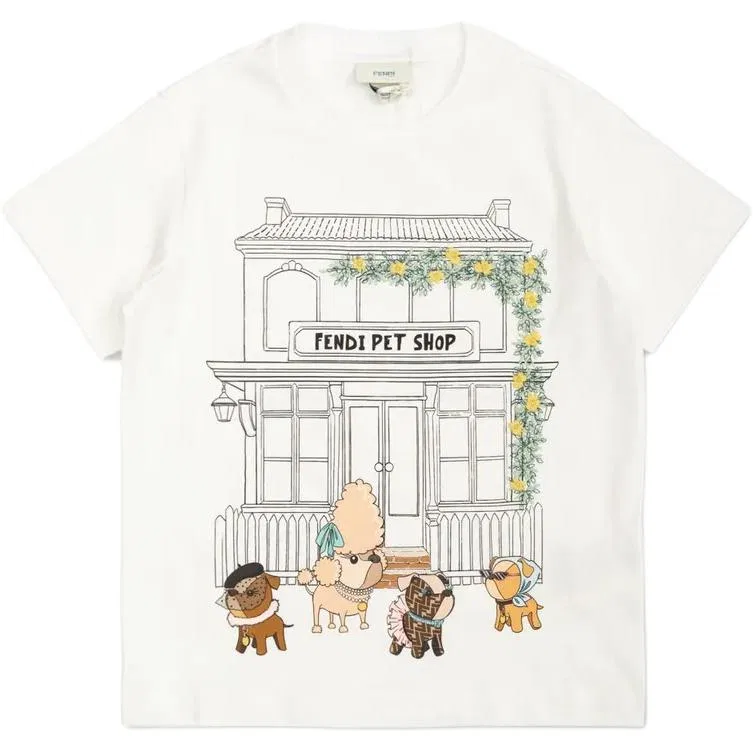Детская футболка с круглым вырезом из хлопка FENDI, White