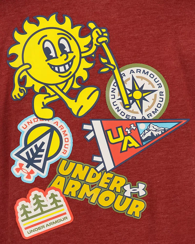 Футболка быстросохнущая влагоотводящая UA ODE Patches UnderArmour, Heritage Red/Pale Lemon — фото 4