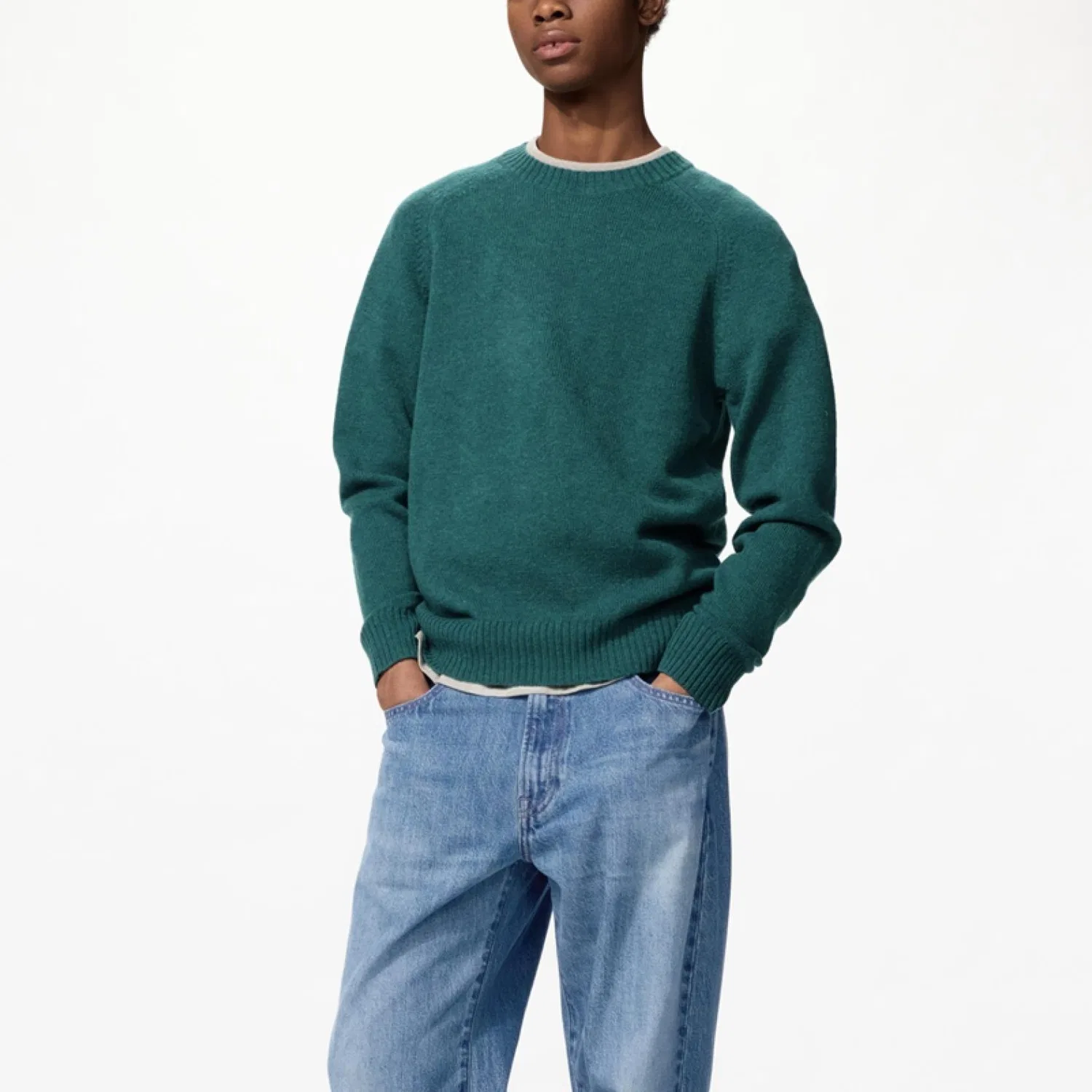 Детский свитер с круглым вырезом, прямой крой, UNIQLO, Green — фото 3