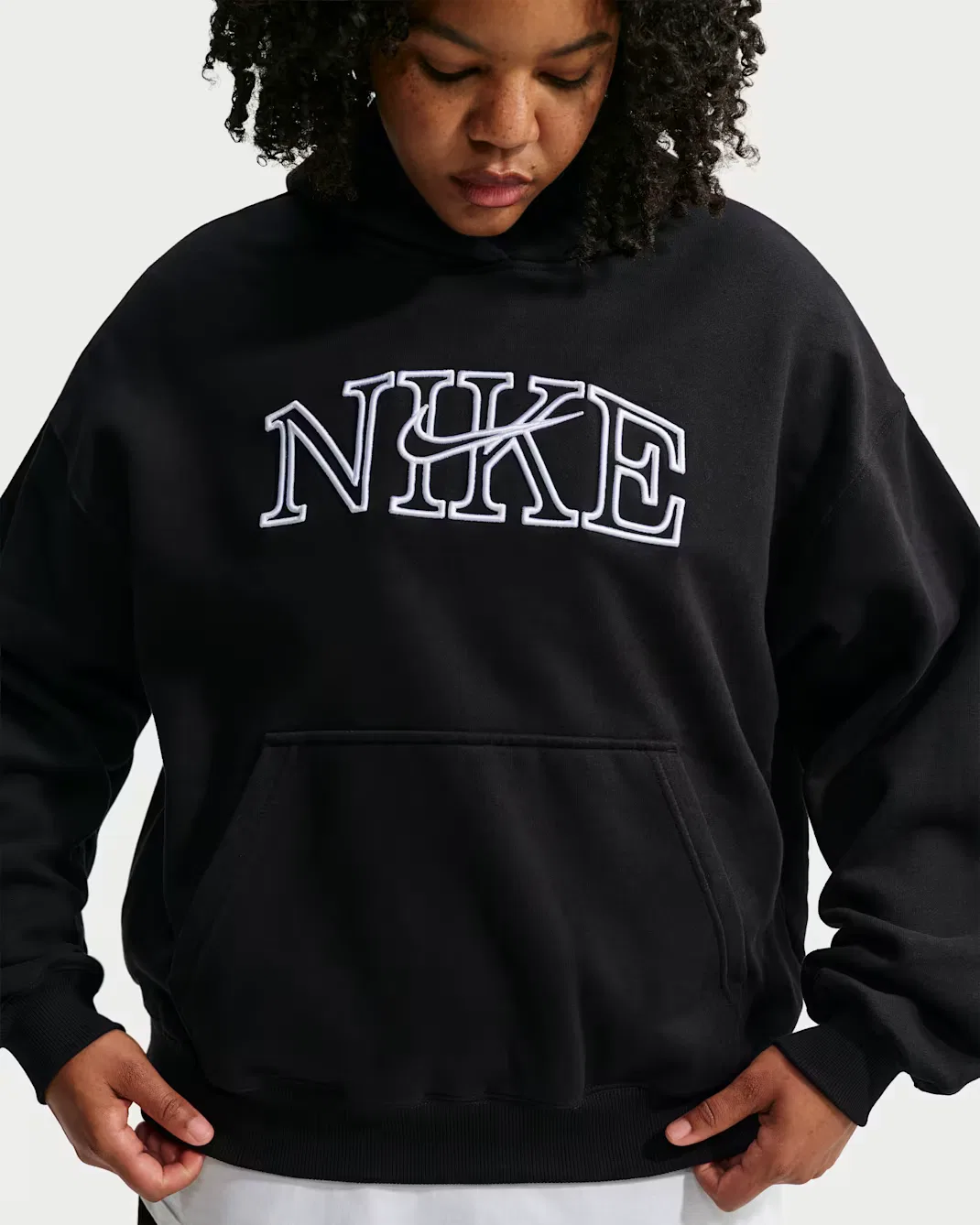Женская объемная толстовка с логотипом Nike Studio Fleece Medium Weight, Total Black/White
