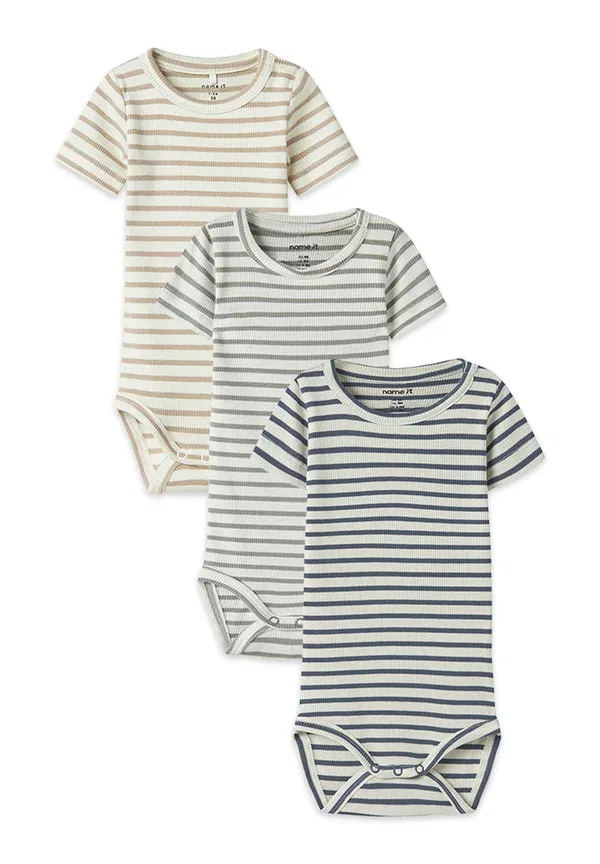 Боди с коротким рукавом 3er-set gestreift Name It, blau-grau, серый