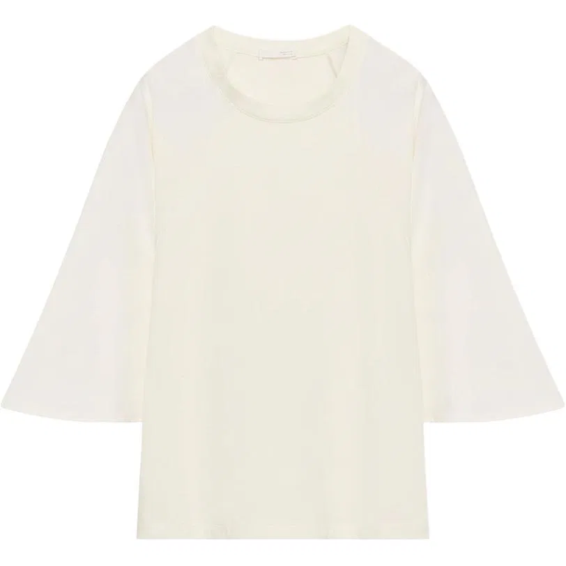 Женская футболка с круглым вырезом и прямым кроем, ZARA, Raw White