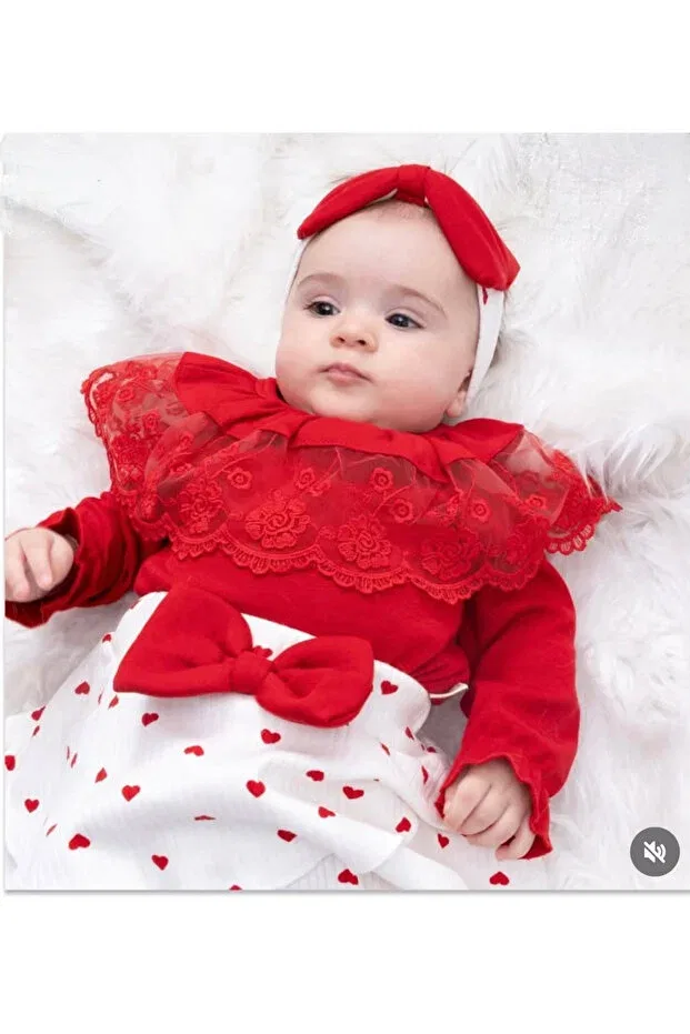 Детский комплект для девочек с кружевной юбкой Helena lace skirt set with heart socks Cherub Baby, Red — фото 4