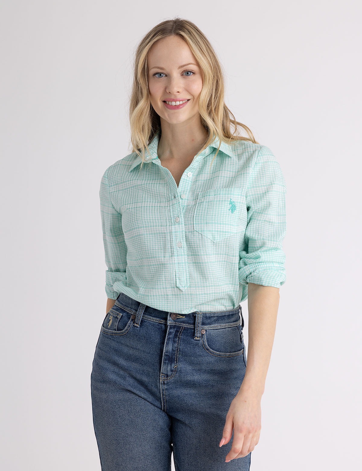 

Рубашка U.S. Polo Assn Long Sleeve Half Placket Gingham, мятный