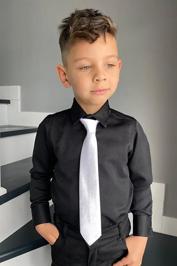 Детский комплект рубашек с галстуком Dobby Black Shirt Tie Set of 2 Entel, White